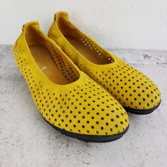 Arche Lilly Perforated Ballet Flats Comfort Shoes Curry Yellow Nubuck Leather 40
